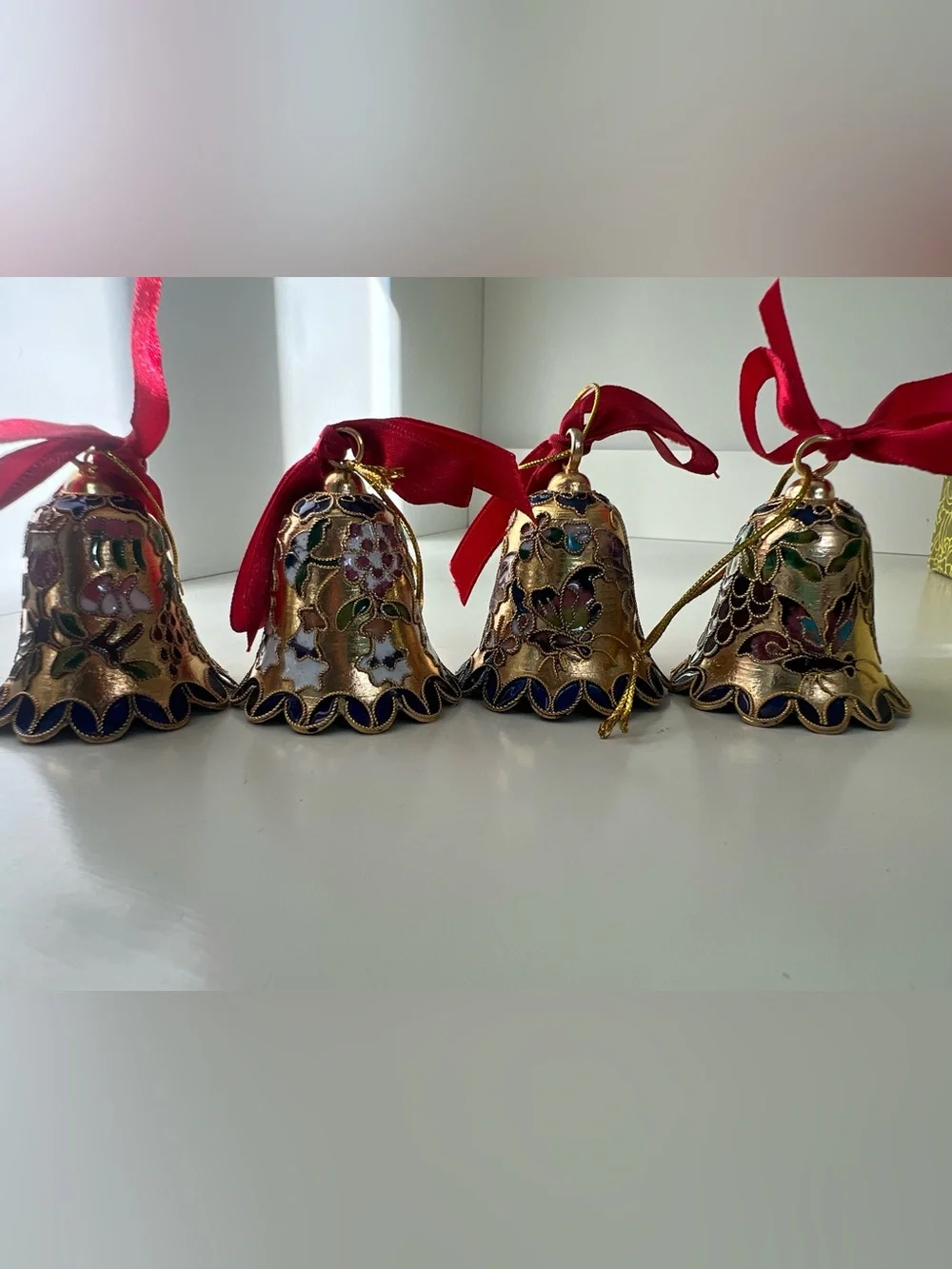 Gold colored Cloisonné Bell Ornaments (Set of 4) - not actual gold